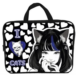 Папка А4 на молнии с ручками "Аниме I love cats" ткань, расширенное дно 7,5 см 73977 Centrum