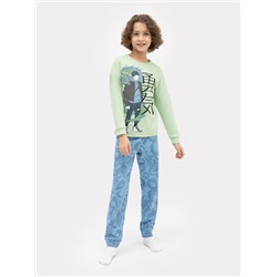Комплект для мальчиков (джемпер, брюки) зелено-голубой с драконами