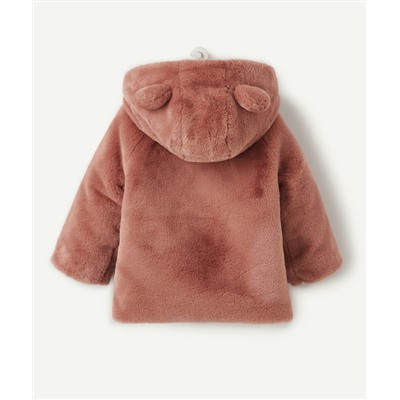 MANTEAU EN FAUSSE FOURRURE ROSE POUDRÉE BÉBÉ FILLE