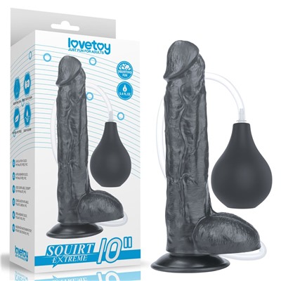 Черный фаллоимитатор-гигант с грушей 10 Squirt Extreme Dildo - 25,5 см.