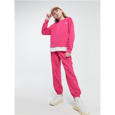 Комплект для девочек (джемпер, брюки) в ярко-розовом цвете с печатью