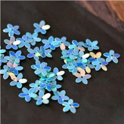 Пайетки-цветочки, цвет голубой/радужный, 10 мм