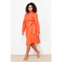 Оранжевое двубортное тканое платье TBBSS24AH00053