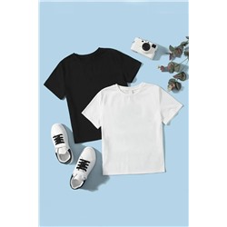 Однотонная черно-белая хлопковая футболка унисекс из 2 предметов 5203600875
