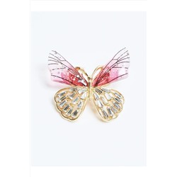 Стильная брошь с фигуркой розовой бабочки и камнем
