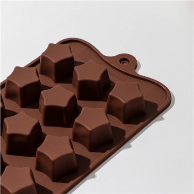 Форма для конфет и шоколада Доляна «Звёздочки», силикон, 21×10×2 см, 15 ячеек, цвет коричневый