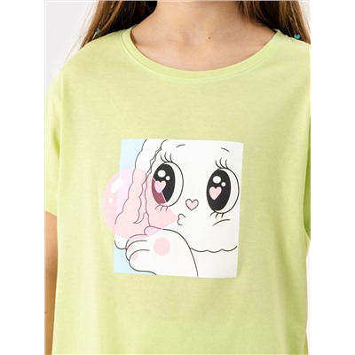 Комплект для девочек (футболка, шорты) салатовые с рисунком