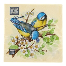 Салфетки бумажные "Bouquet Home Collection Classic" 33х33см, 3-х слойные, 20 штук в упаковке, 100% целлюлоза, "Птички-Синички" (Россия)