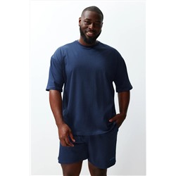 Спортивный костюм больших размеров из 100% хлопка темно-синего цвета с вышивкой большого размера TMNSS24TS00000