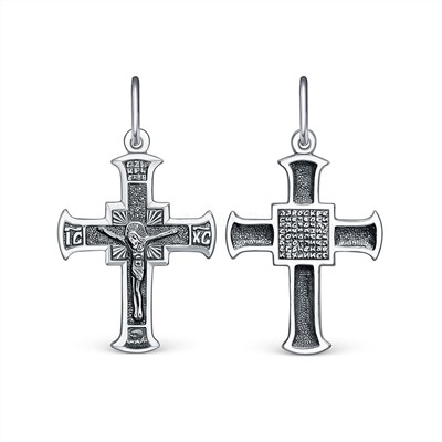 Крест православный из чернёного серебра - Да воскреснет Бог 3,3 см 2-309ч