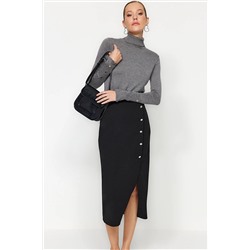 Эластичная трикотажная юбка-карандаш черного цвета с высокой талией и пуговицами TWOSS23ET00320