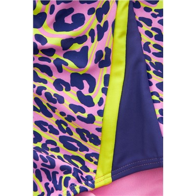 Pink Leopard Print Sports Cross-Back Swimsuit (3-16yrs)