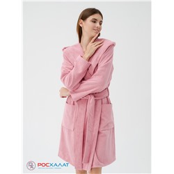 Махровый женский укороченный халат с капюшоном пудрово-розовый МЗ-01 (102)