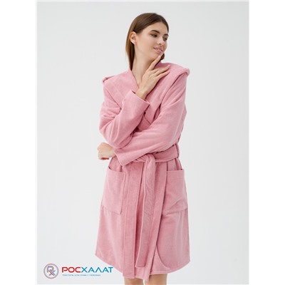 Махровый женский укороченный халат с капюшоном пудрово-розовый МЗ-01 (102)