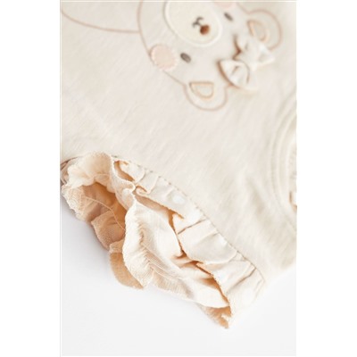 Cream Bear Baby Top and Shorts 2 Piece Set