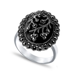 Серебряное кольцо с эмалью и марказитом