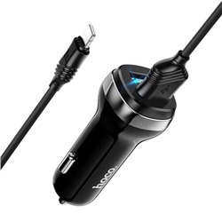 Автомобильное зарядное устройство Hoco Z40, 2 USB, 2.4 А, кабель Lightning - USB, 1 м,чёрное