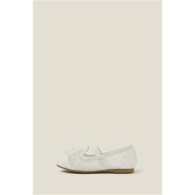 Angels By Accessorize Girls White Lace Bow Ballerina Flats