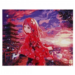 Картина по номерам 40*50 Рыжий кот Аниме Восточный закат холст на подрамнике ХК-1270