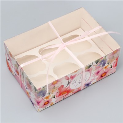 Коробка для капкейка, кондитерская упаковка, 6 ячеек «Нежность» 23 х 16 х 10 см