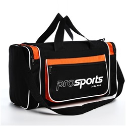 Сумка спортивная на молнии, 3 наружных кармана, длинный ремень, цвет чёрный/оранжевый