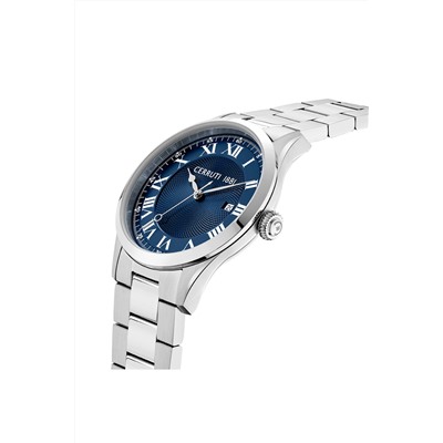 Reloj de cuarzo de acero Torcegno - Plateado y azul marino