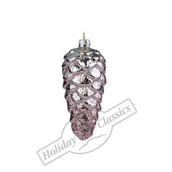 Шишка сосновая серебряно-розовая (стекло) 5,5х12,5 см