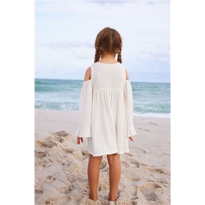 Cream Embroidered Cold-Shoulder Dress (3-16yrs)