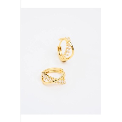 Золотые элегантные серьги-кольца с блестящими камнями