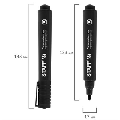 Маркер перманентный STAFF "Basic Budget PM-125", ЧЕРНЫЙ, круглый наконечник 3 мм, 152174