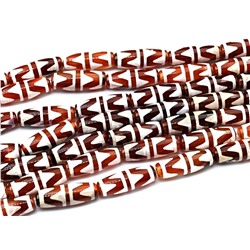 Бусина Дзи "Зубы Тигра" из агата бочонок 10*30мм, цв.рыжий, 30см, 10 бусин