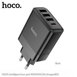 Сетевой адаптер ЗУ Hoco C127A Intelligent four-port PD45W(1C3A) charger (EU) - Black