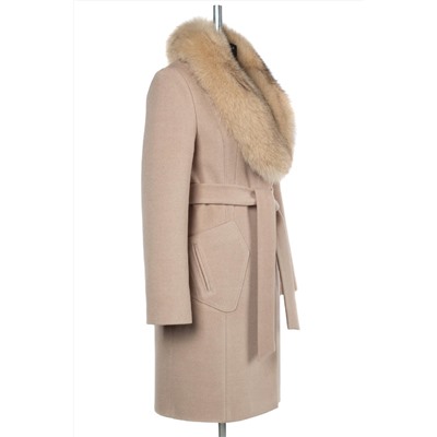 02-2999 Пальто женское утепленное (пояс) валяная шерсть бежевый