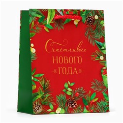 Пакет подарочный "Счастливого нового года", 11,5 х 14,5 х 6,5 см. Новый год