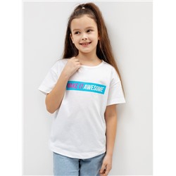 Хлопковая футболка для девочки в белом цвете с принтом