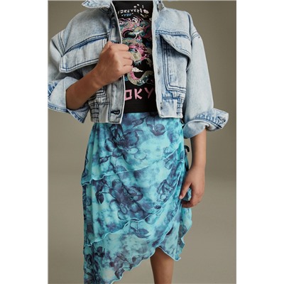 Multi Blue Floral Printed Asymmetric Skirt (3-16yrs)