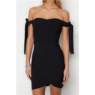 Черное двубортное тканое вечернее платье TPRSS23EL00361