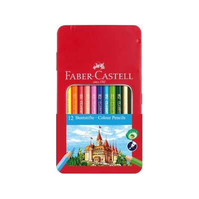 Карандаши цветные Faber-Castell "Замок", 12цв., шестигр., заточ., метал. кор.