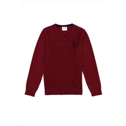 Трикотажный свитер с v-образным вырезом вишневого цвета для мальчика Неожиданная скидка в корзине