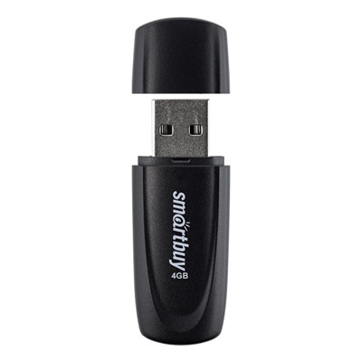 Флешка Smartbuy 4GB2SCK, 4 Гб, USB2.0, чт до 15 Мб/с, зап до 12 Мб/с, черная