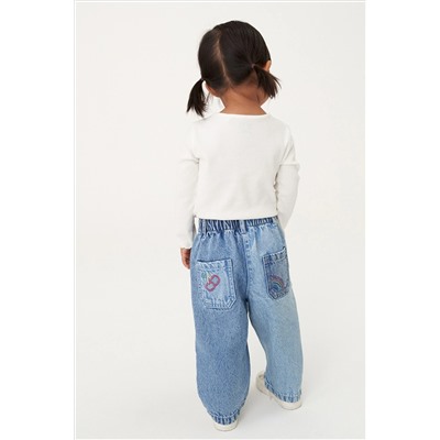 Mid Blue Denim Heart Patch Wide Leg Jeans (3mths-7yrs)