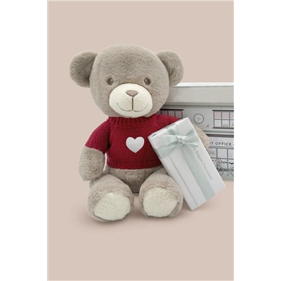 Valentine's Day Frankie Bear Soft Toy and Belgian Chocolates - Love Heart Red