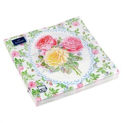 Салфетки бумажные "Art Bouquet" 33х33см, 3-х слойные, 20 штук в упаковке, 100% целлюлоза, "Розовый сад" (Россия)