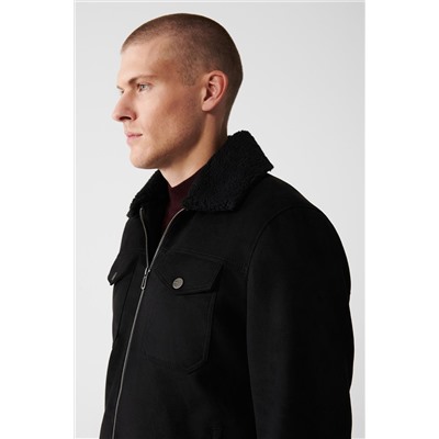 Черное пальто с меховым воротником на молнии Fiber Comfort Fit