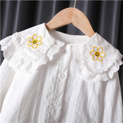 Блузка детская арт КД73, цвет:белый, ромашки