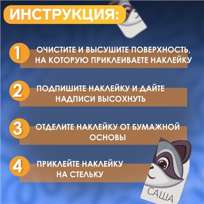 Набор именных наклеек для обуви «Енотик», 6 пар, 4,7 × 2,6 см