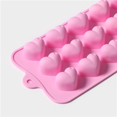 Форма для шоколада Доляна «Сердечки», силикон, 19,5×10×1,8 см, 15 ячеек (2,7×2,3 см), цвет МИКС