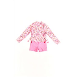 Nicole Miller Pink Rash Guard And Shorts Set