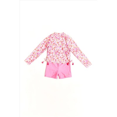 Nicole Miller Pink Rash Guard And Shorts Set