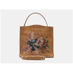Бежевая кожаная сумка с росписью из натуральной кожи «W0027 Beige Жук с цветами»